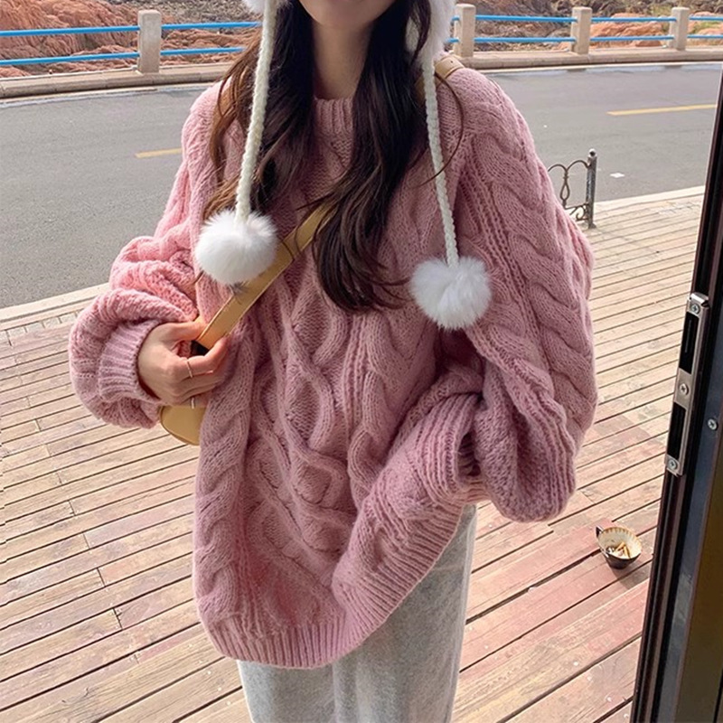 Thick Thread Cable-knit Sweater Female Thick Mid-length
