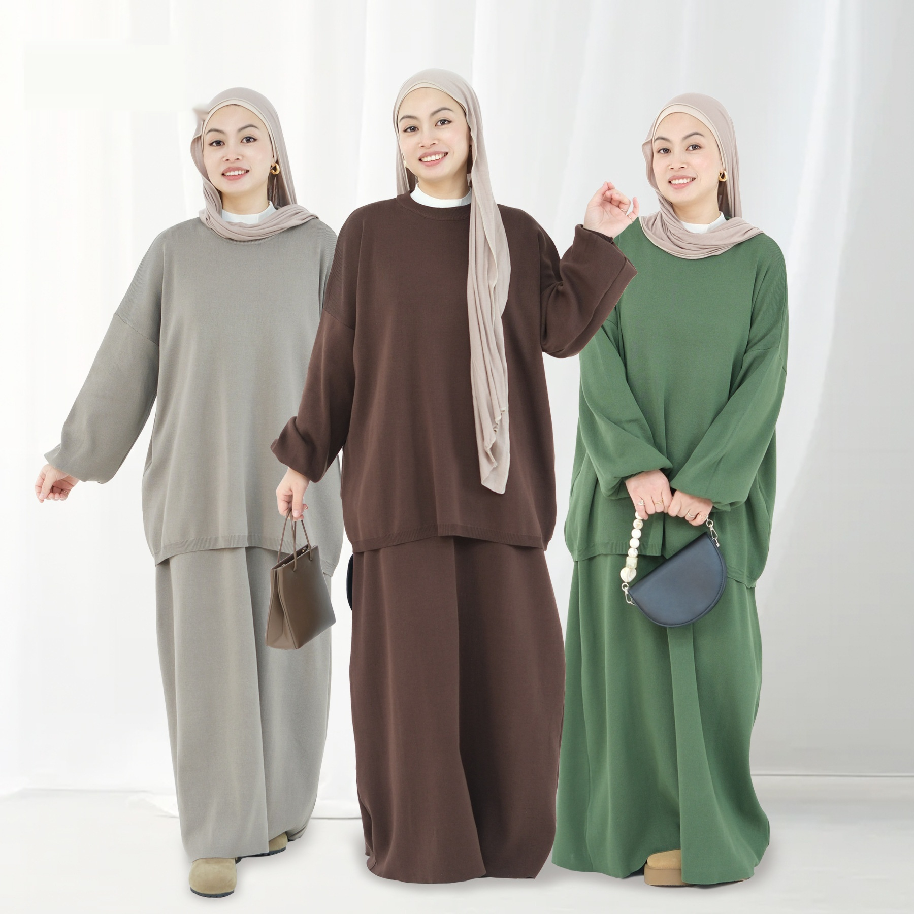 Autumn And Winter Thickening Knitting Suit Solid Color Multi-color Two-piece Set