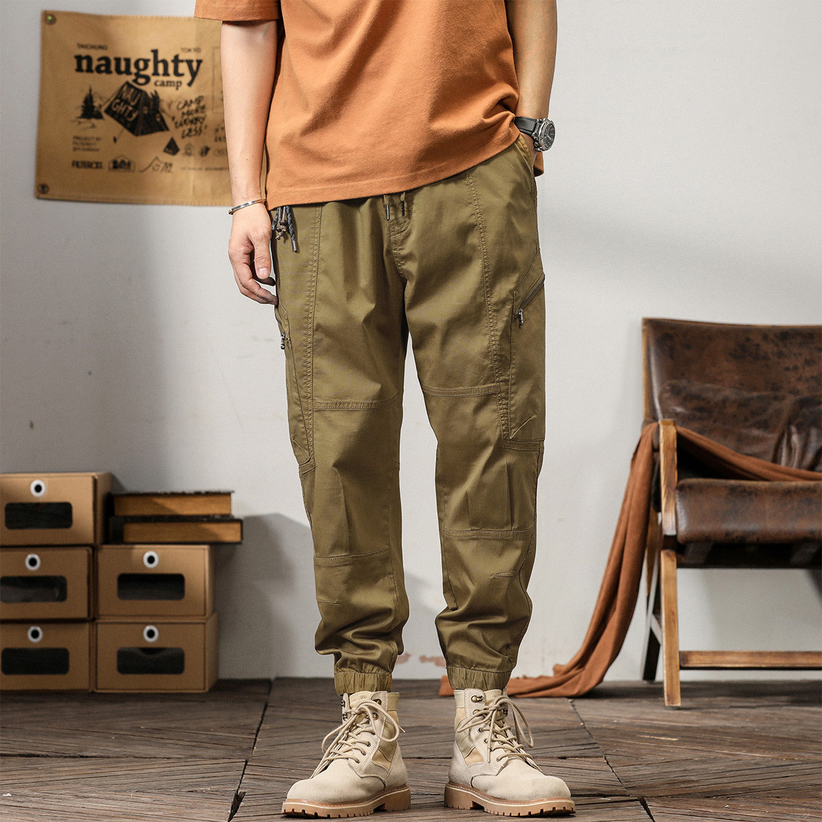 Men's New American Retro Overalls Hong Kong Style Trendy Brand Leisure Tappered Harem Pants