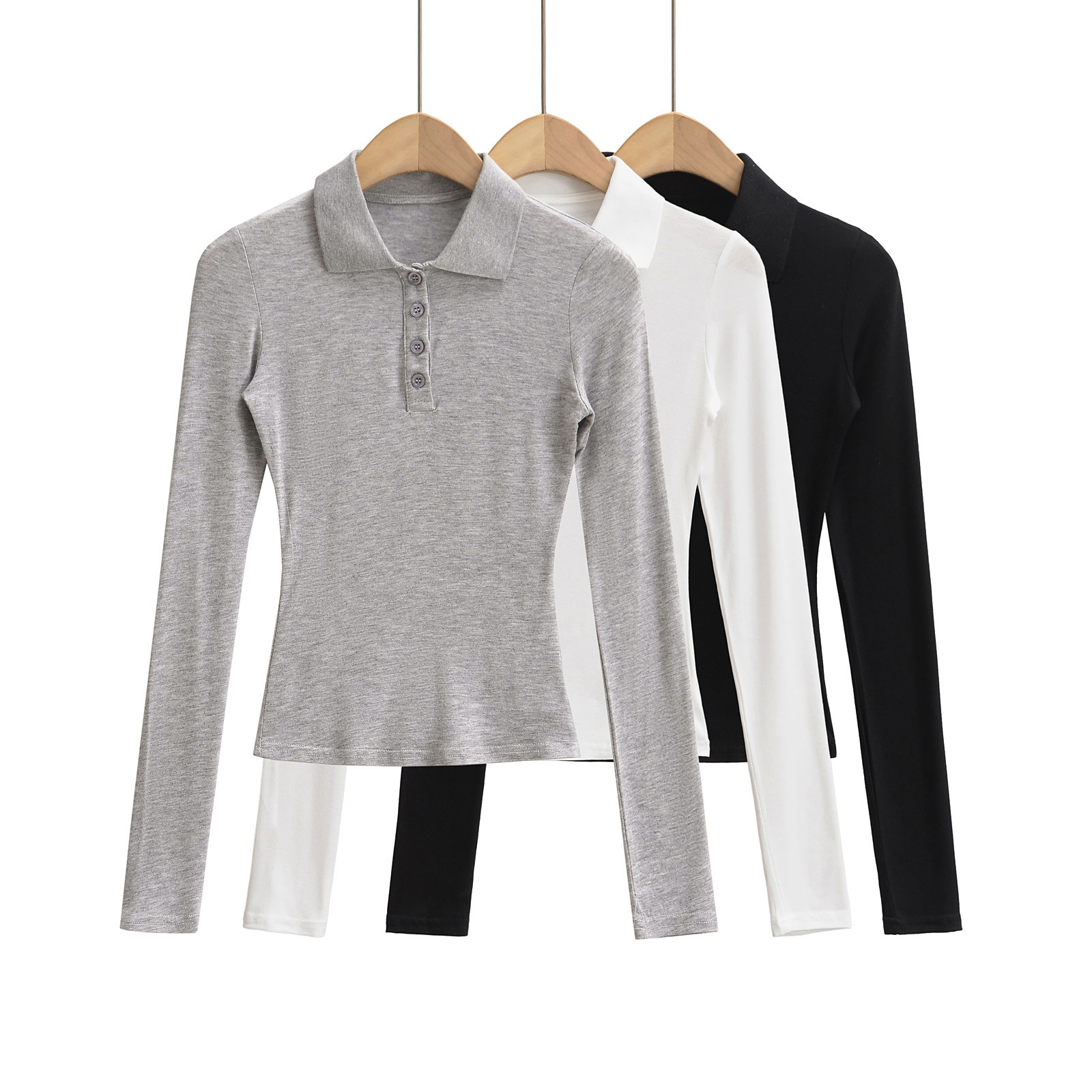 New Hot Girl Slim Fit Lapel Bottoming Top T-shirt