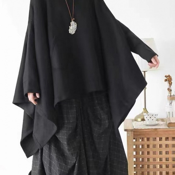 Cotton Batwing Sleeve Hooded Sweater Loose Plus Size