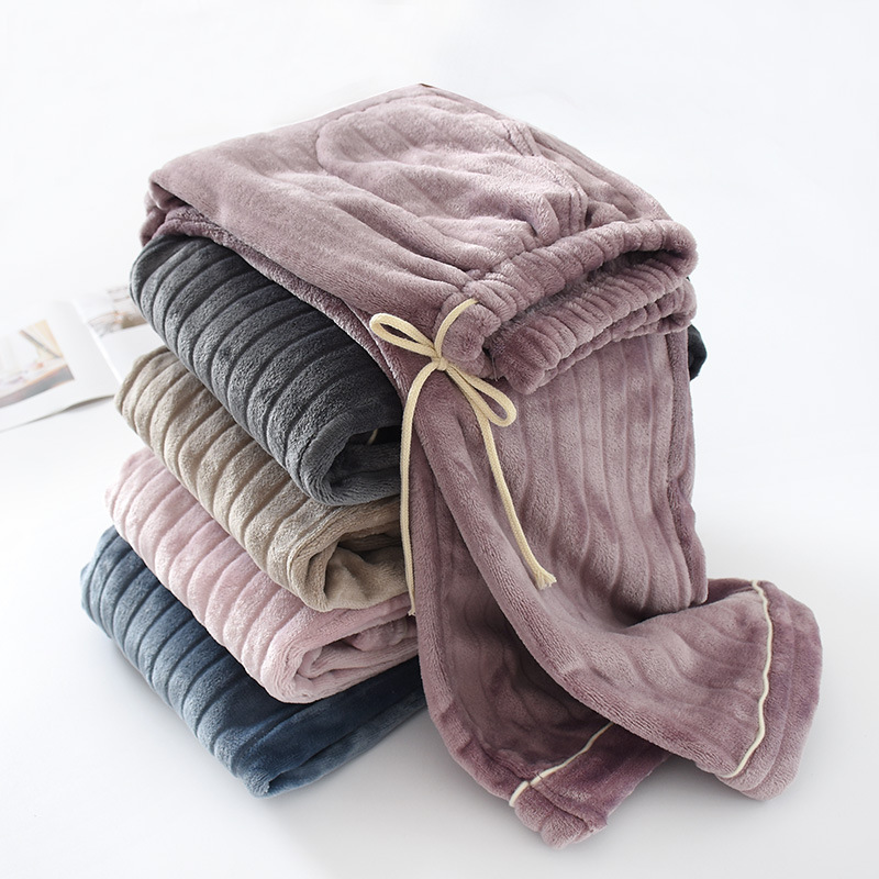 Couple Flannel Home Pants Trousers Thick Coral Fleece Warm Pants Men Plus Size Pants