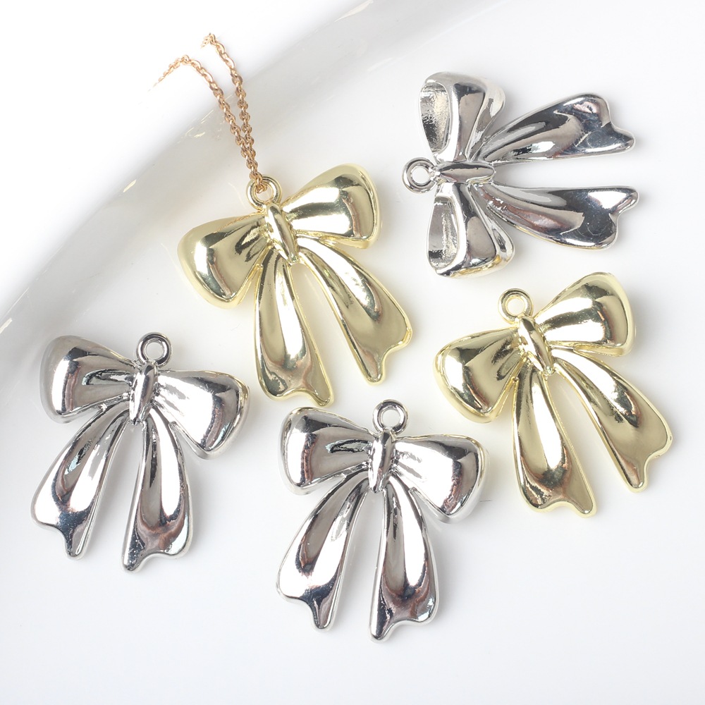 Korean Style Fashionable Simple Alloy Bow Silver-plated Pendant Accessories