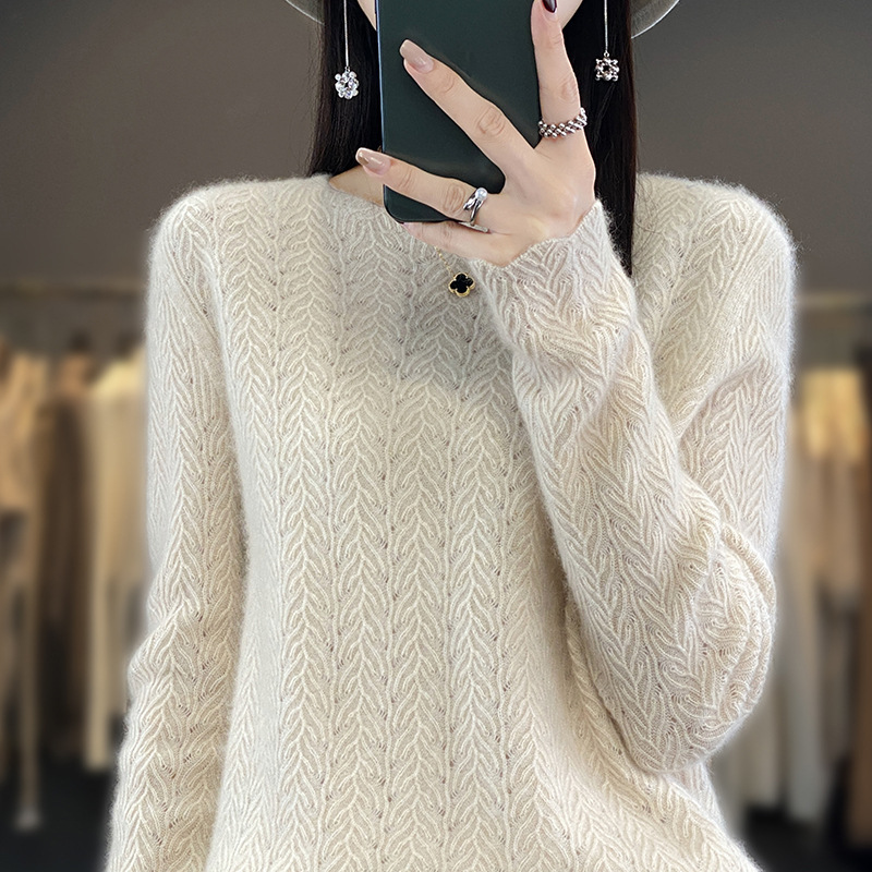 Heavy Industry Round Neck Sweater Hollow Out Loose Pullover Women