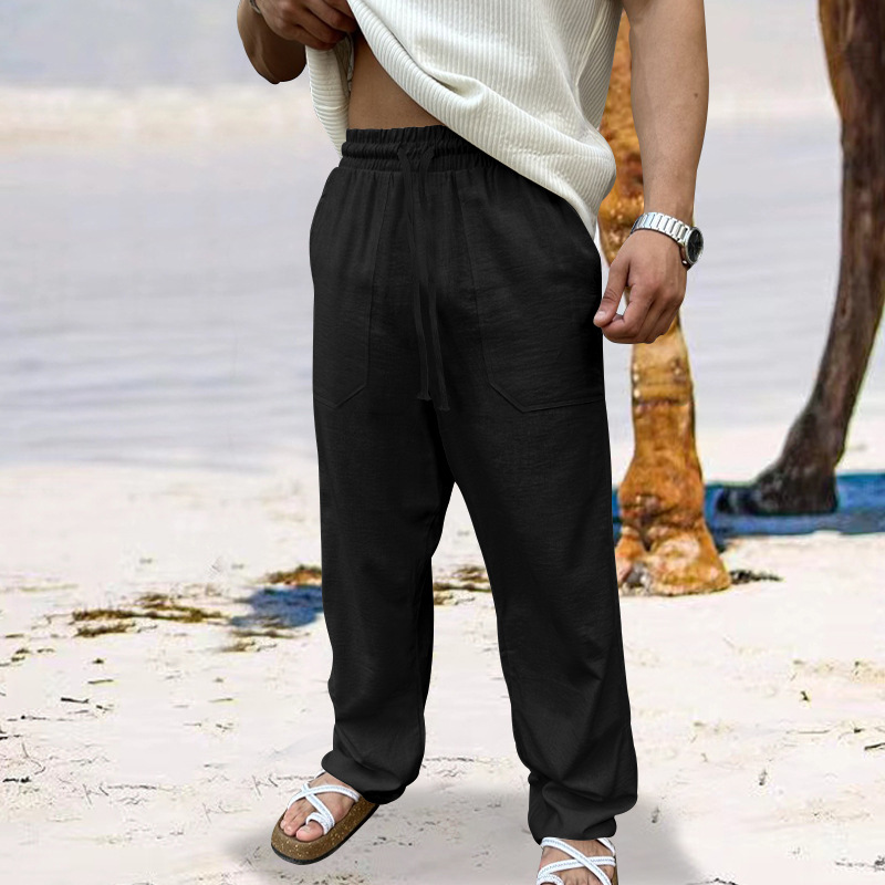 Cotton And Linen Plus Size Men's Breathable Sweat Absorbing Solid Color Casual Wide-leg Pants