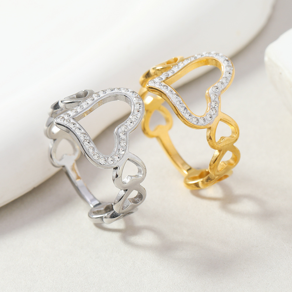 Stainless Steel Cut Hollow Love Heart-shaped Ring Simple