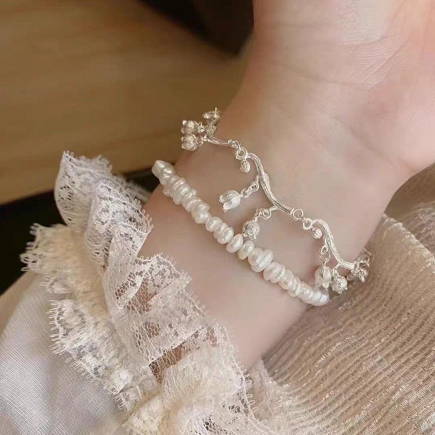 1pc 999 Sterling Silver Lily Of The Valley Charm Bracelet, Delicate Floral Style, Perfect For Daily Wear And Valentine's Gift