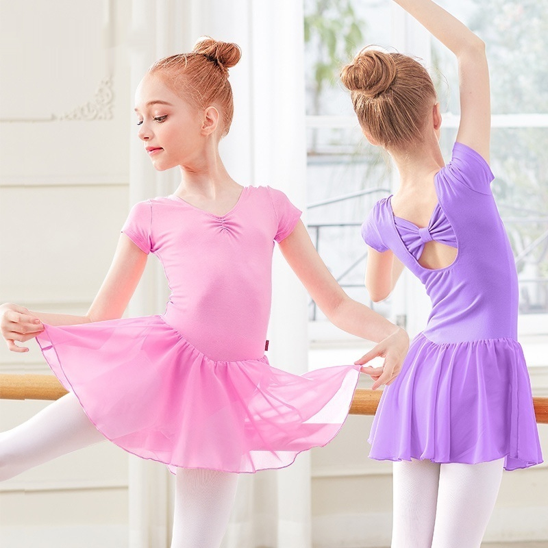 Girl's Chiffon Dress Short Sleeve Dance Costume