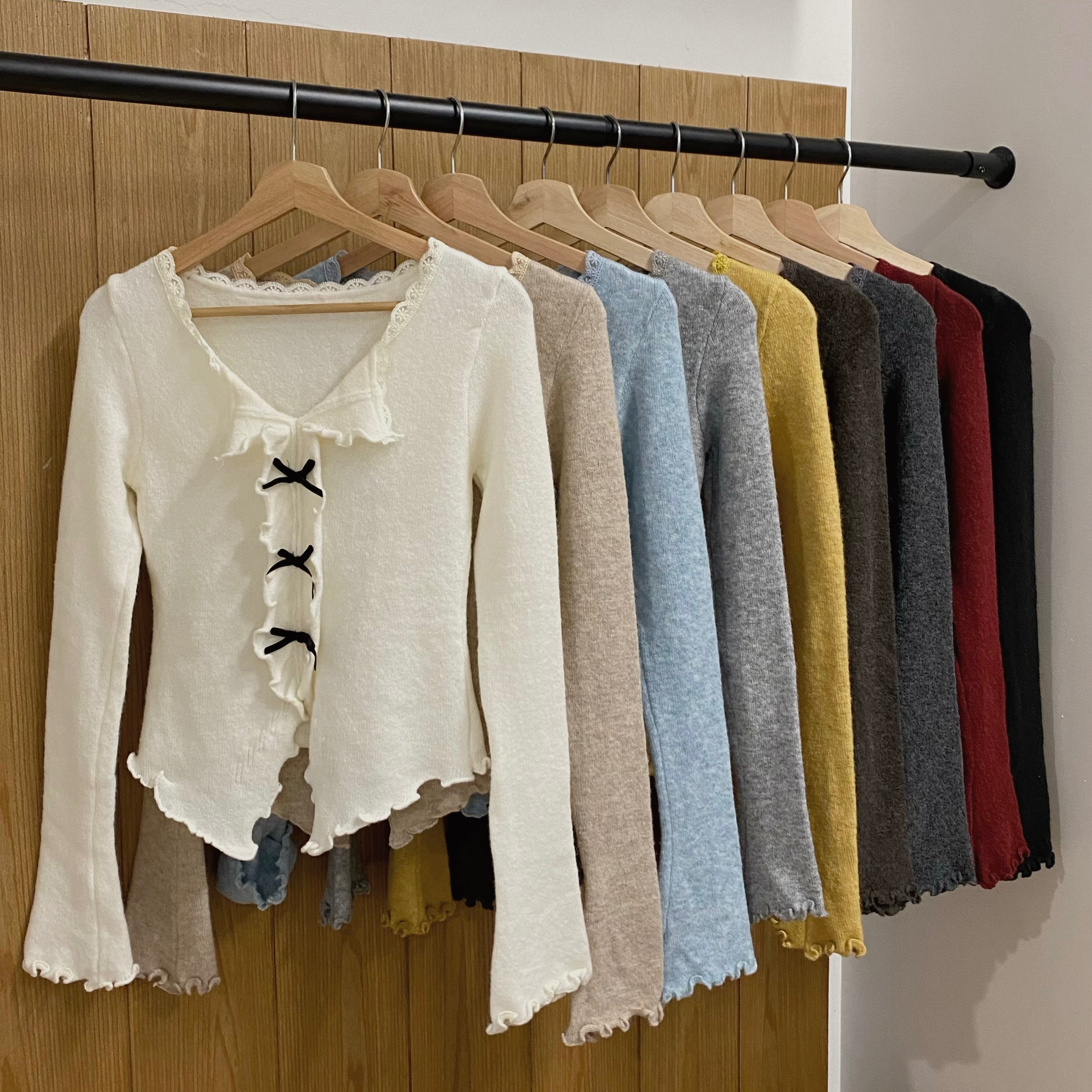 Milky White Wooden Ear Bow V-neck Sweater Women