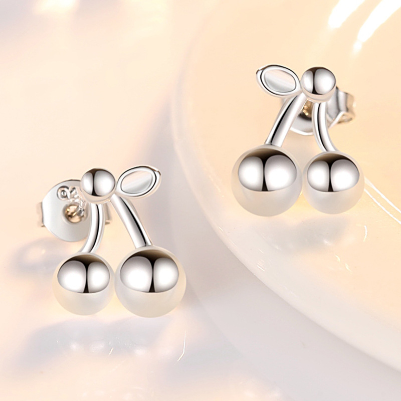 Shengli S925 Silver Stud Korean Style Sweet And Fresh Diamond Cherry Earrings