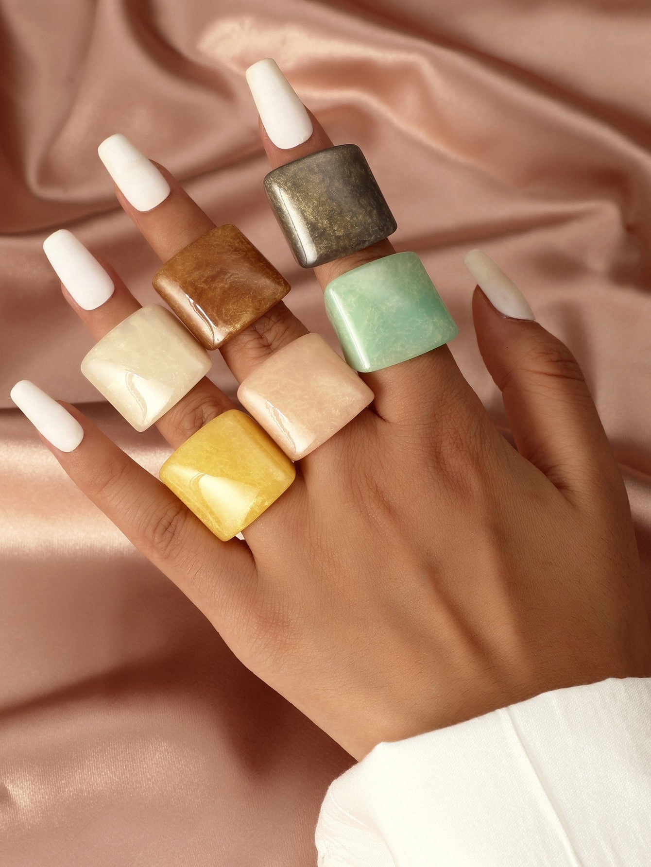 Women's Fashion Unique Ring Set Creative Jelly Color Resin Multi-Pack Rings Elegant Versatile Jewelry For Daily Wear & Gifting