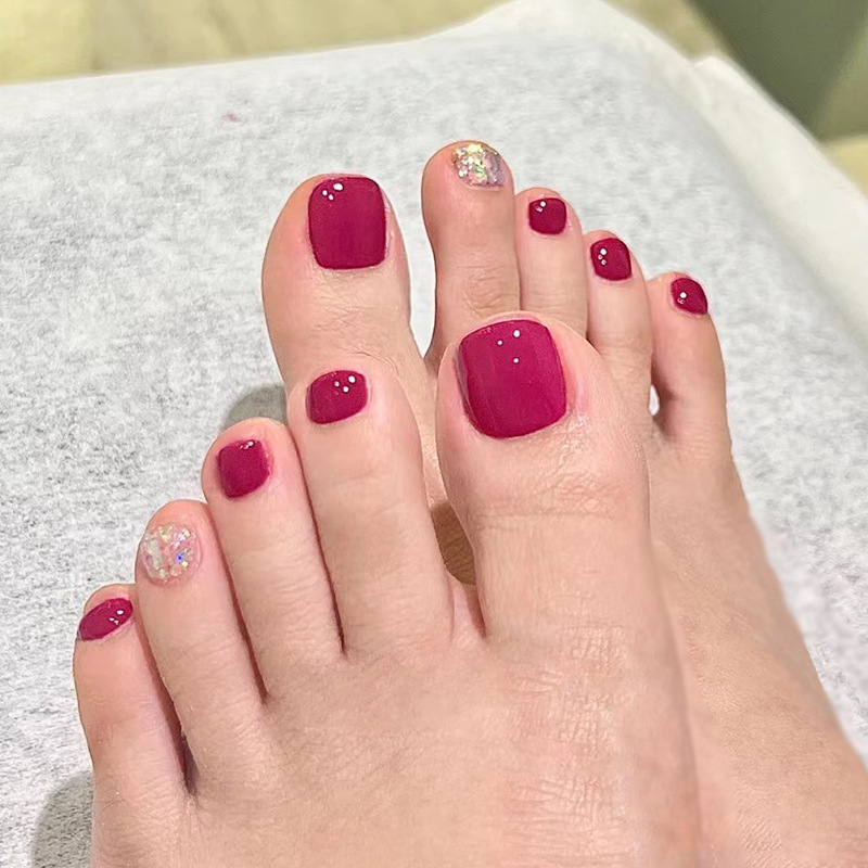 Wear Nail Polish Piece Rose Red Toenail Glitter White Short Nail Detachable
