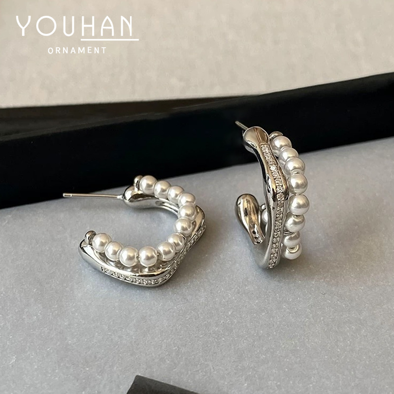 Zircon Pearl Earrings Eardrops High-grade Full Of Daily Ear Studs