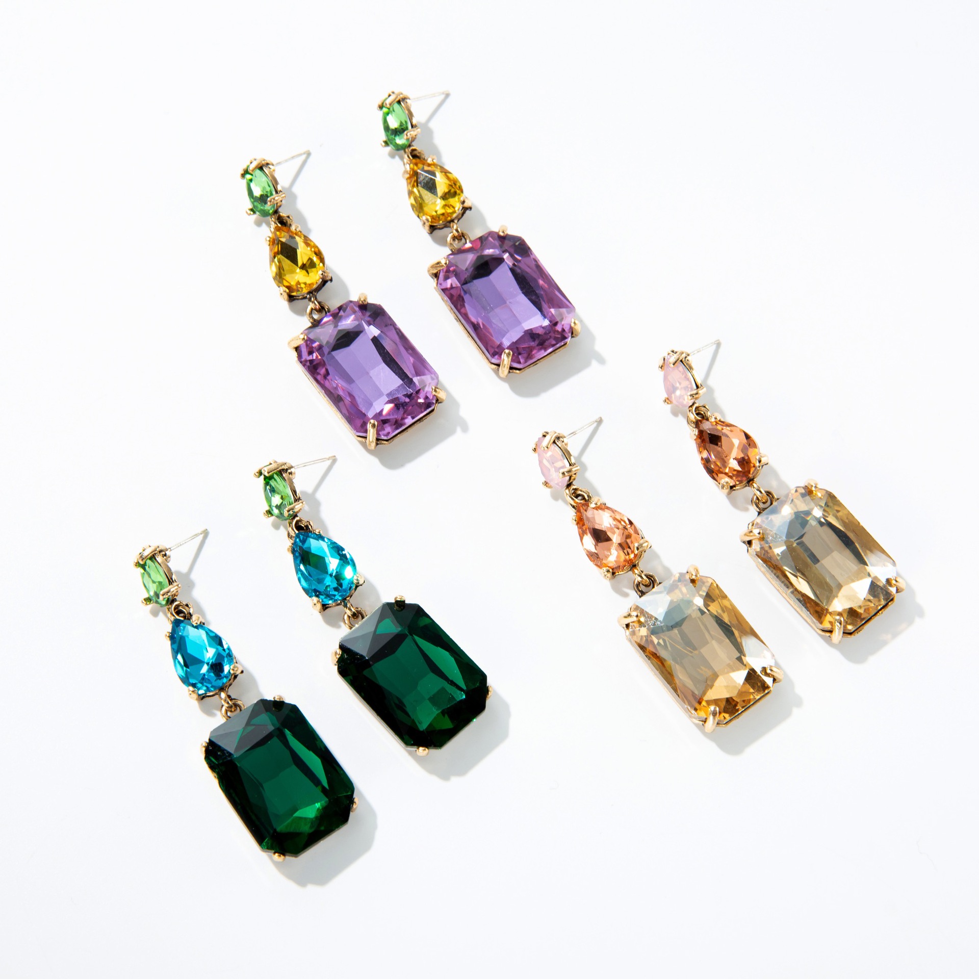 Series Geometric Square Water Drop Light Luxury Crystal Stud Earrings