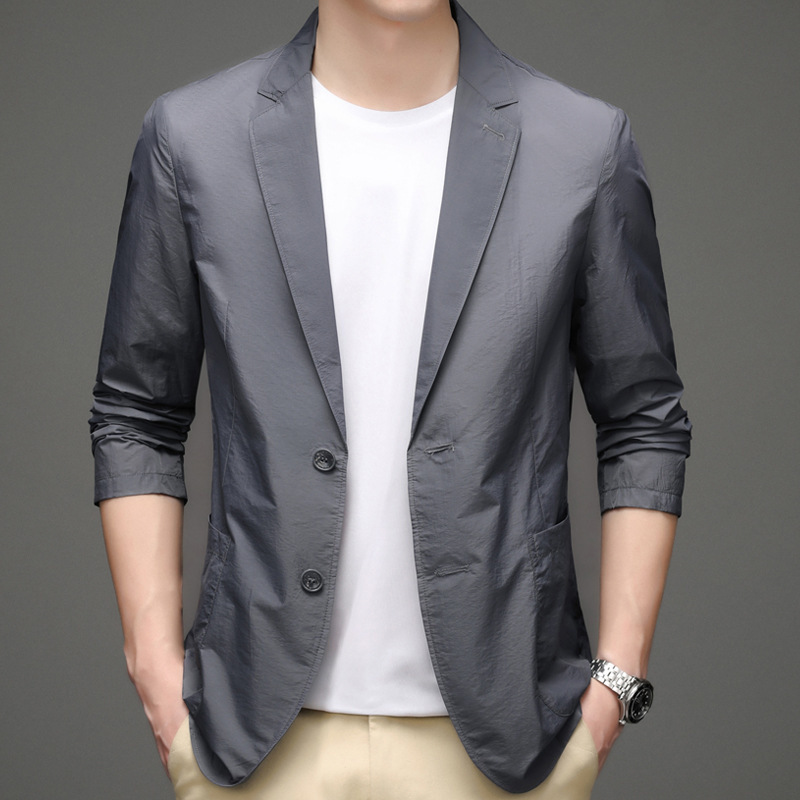 Men'S Sunscreen Blue Small Suit, Thin Section, Breathable Sunscreen Suit, Gray Jacket Suit