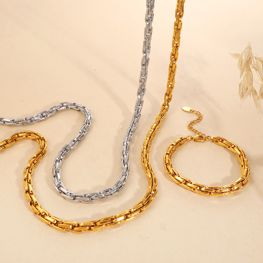 Exaggerated Hip-hop Style Chunky Chain Bracelet And Necklace Set, Simple, Unique, And Fashionable