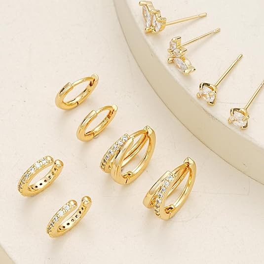 Real Gold Brass Electroplated Zircon Inlaid Earring Set