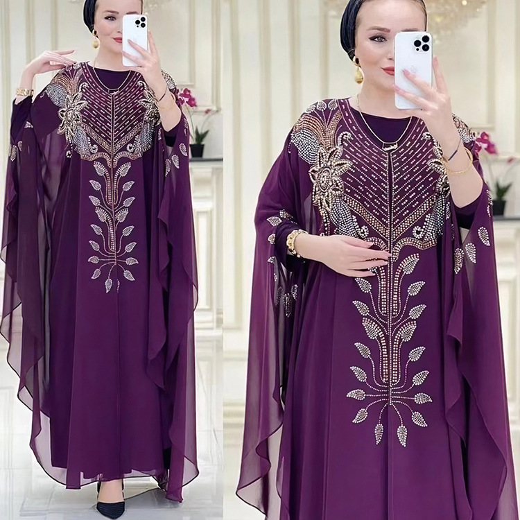 Dress Chiffon Heavy Embroidery Hot Drilling Robe