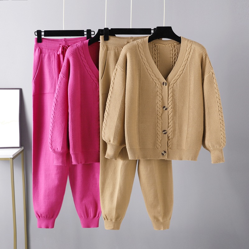 Autumn And Winter Knitting Two-piece Set Cable-knit Sweater Suit