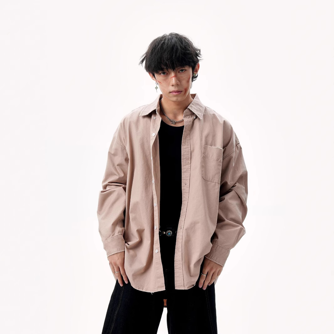 American Retro Solid Color Shirt Autumn