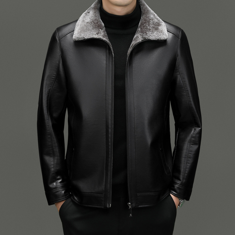 Middle-aged Plus Suede Winter One-piece Fur Men's Sheep Lapel Polo Coat