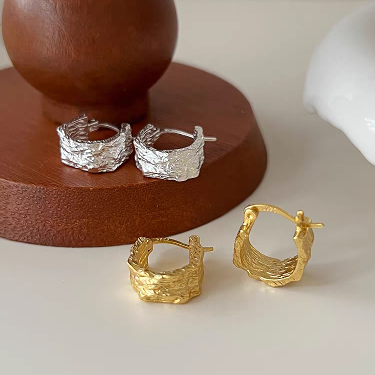 1 Pair 999 Sterling Silver Textured Hoop Earrings, Minimalist Style, Perfect For Daily Wear And Valentine's Gift