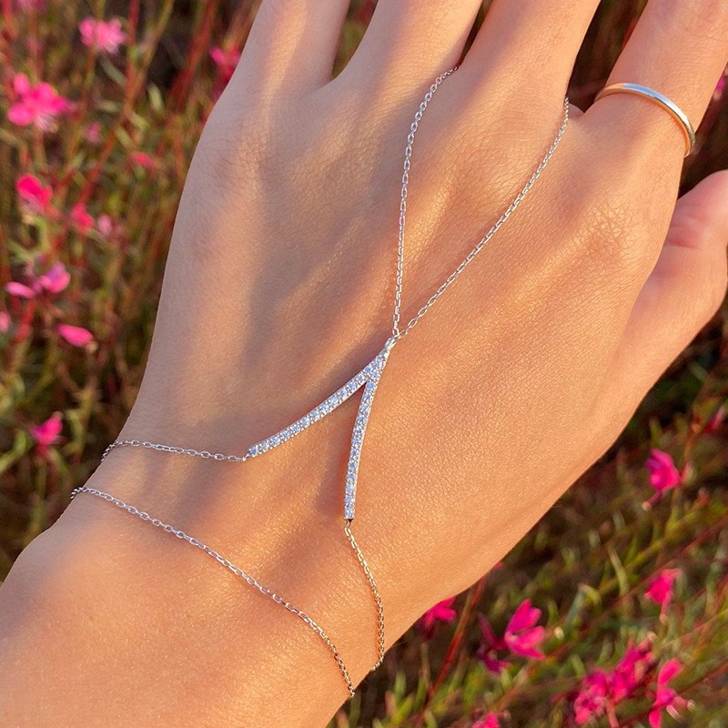 Women's V-finger Simple Copper Bracelet Silver Double-layer Bracelet