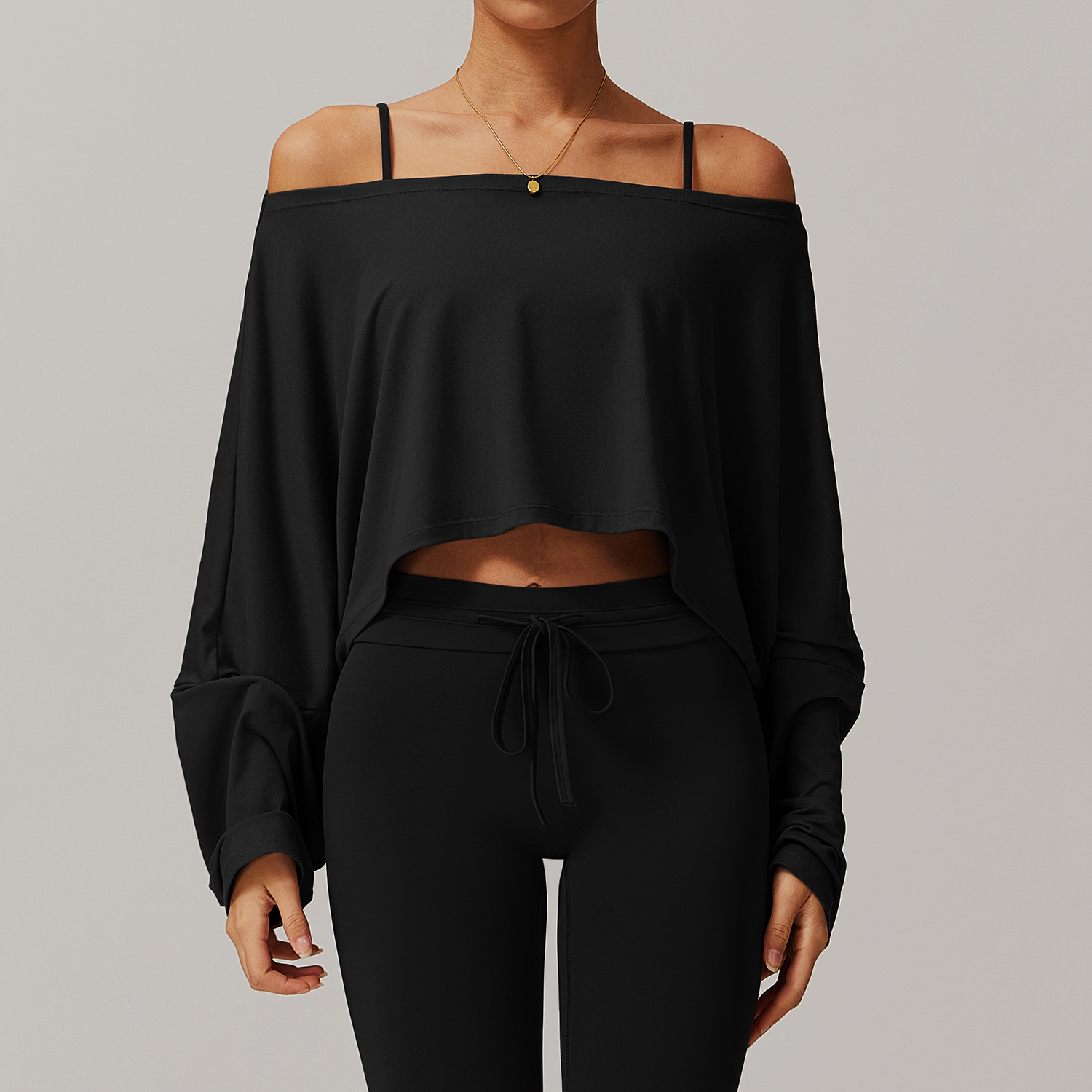Fitness Sports Long-sleeved Top Women's Off-shoulder Batwing Sleeve