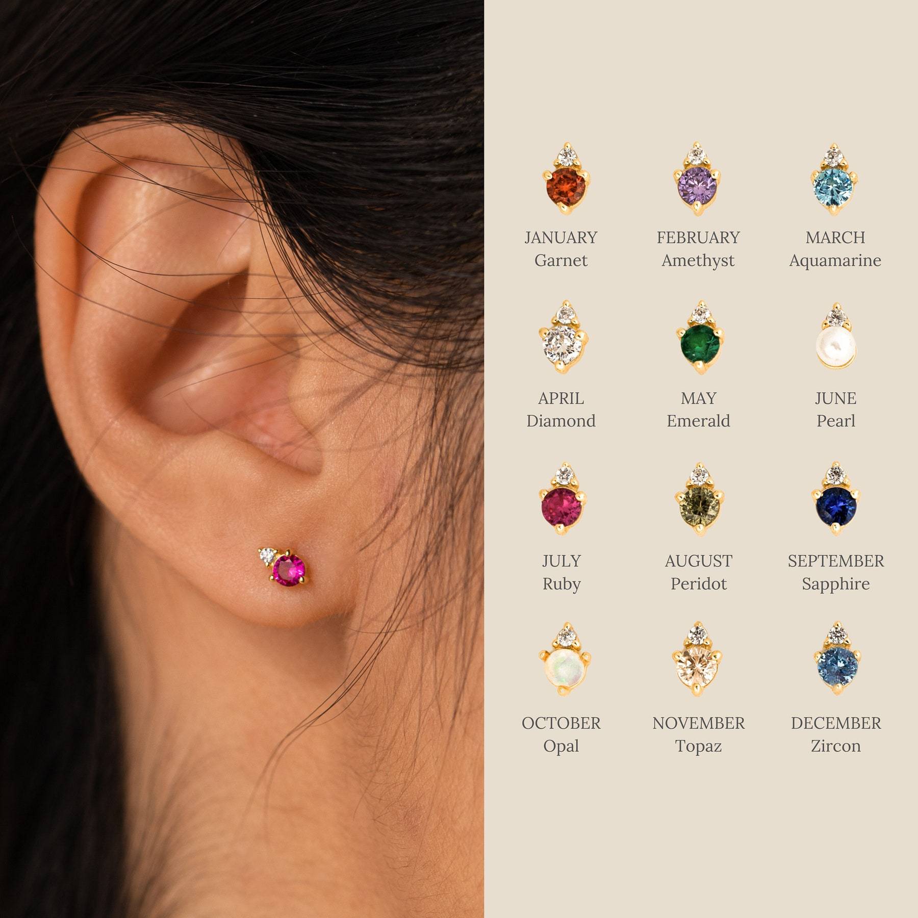 Titanium Steel Electroplated Genuine Gold December Birthstone Zircon Earrings