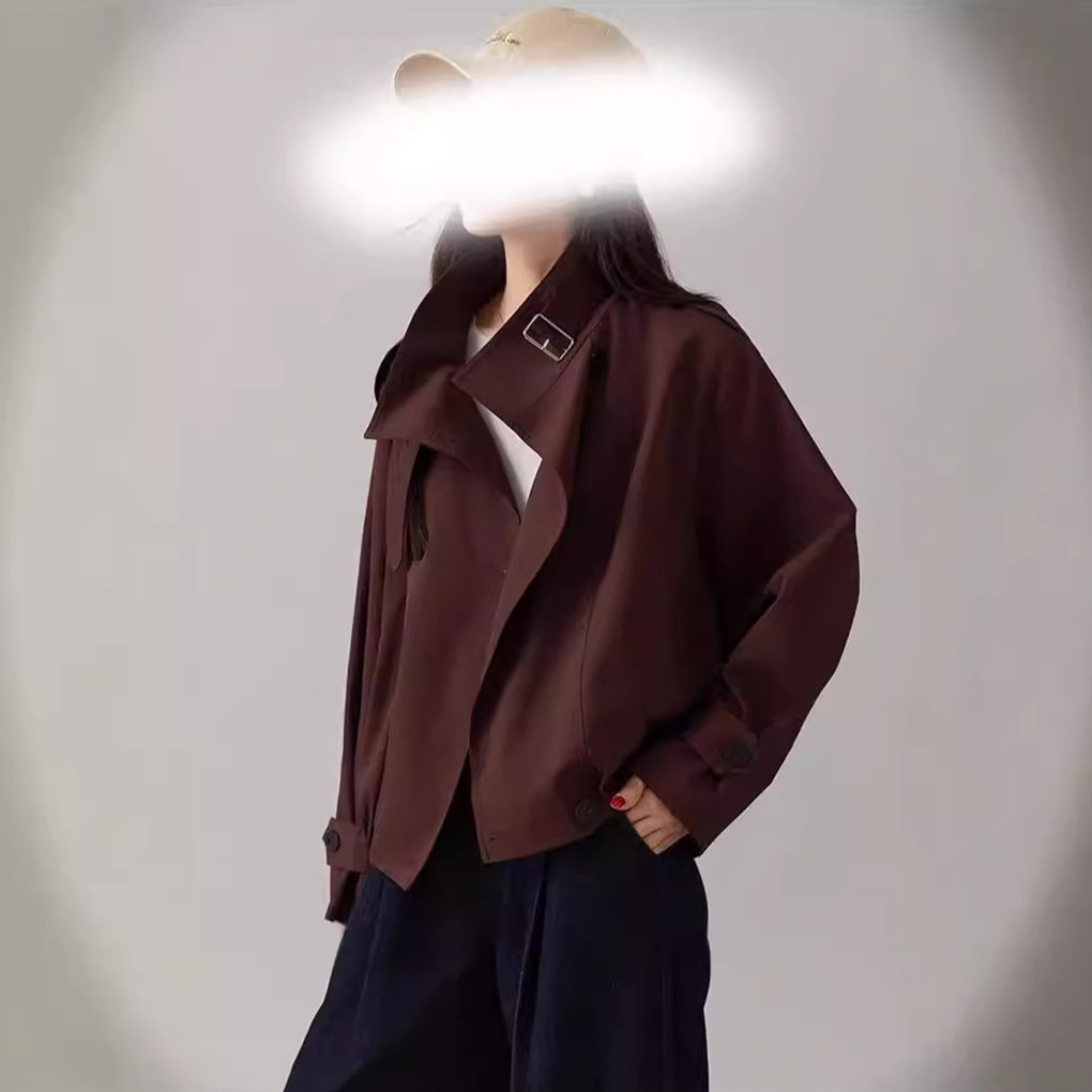 Women's Simple Easy Matching Waisted Stand Collar Jacket Trench Coat