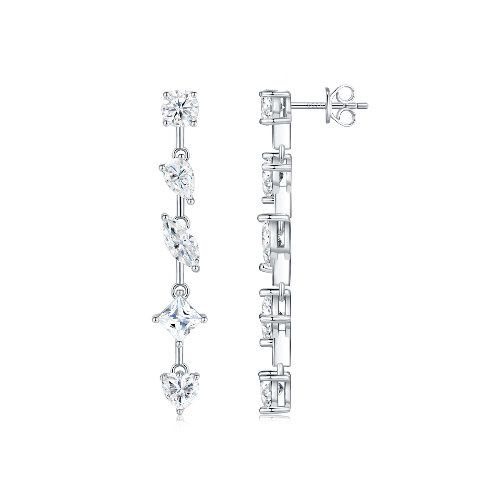 A Luxurious And Fashionable Minimalist Jewelry Earring Set Featuring Top-quality Moissanite Stones, Made Of S925 Silver Electroplated With Platinum.