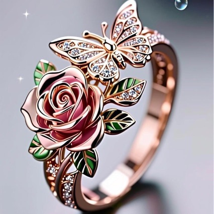 New Arrival Flower Oil Dripping Open Ring, Alloy Hot Sale Butterfly Diamond Ring For Women