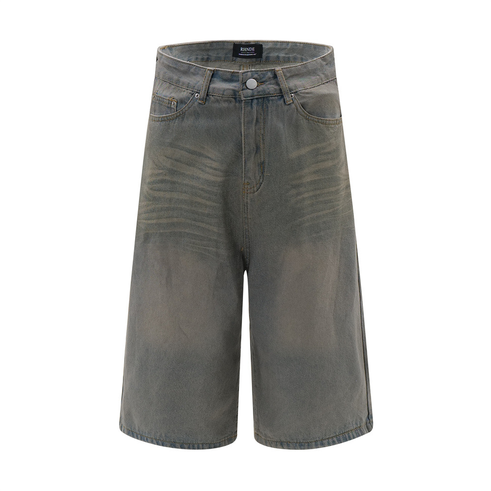 Old Wash Water Denim Five-point Pants Men
