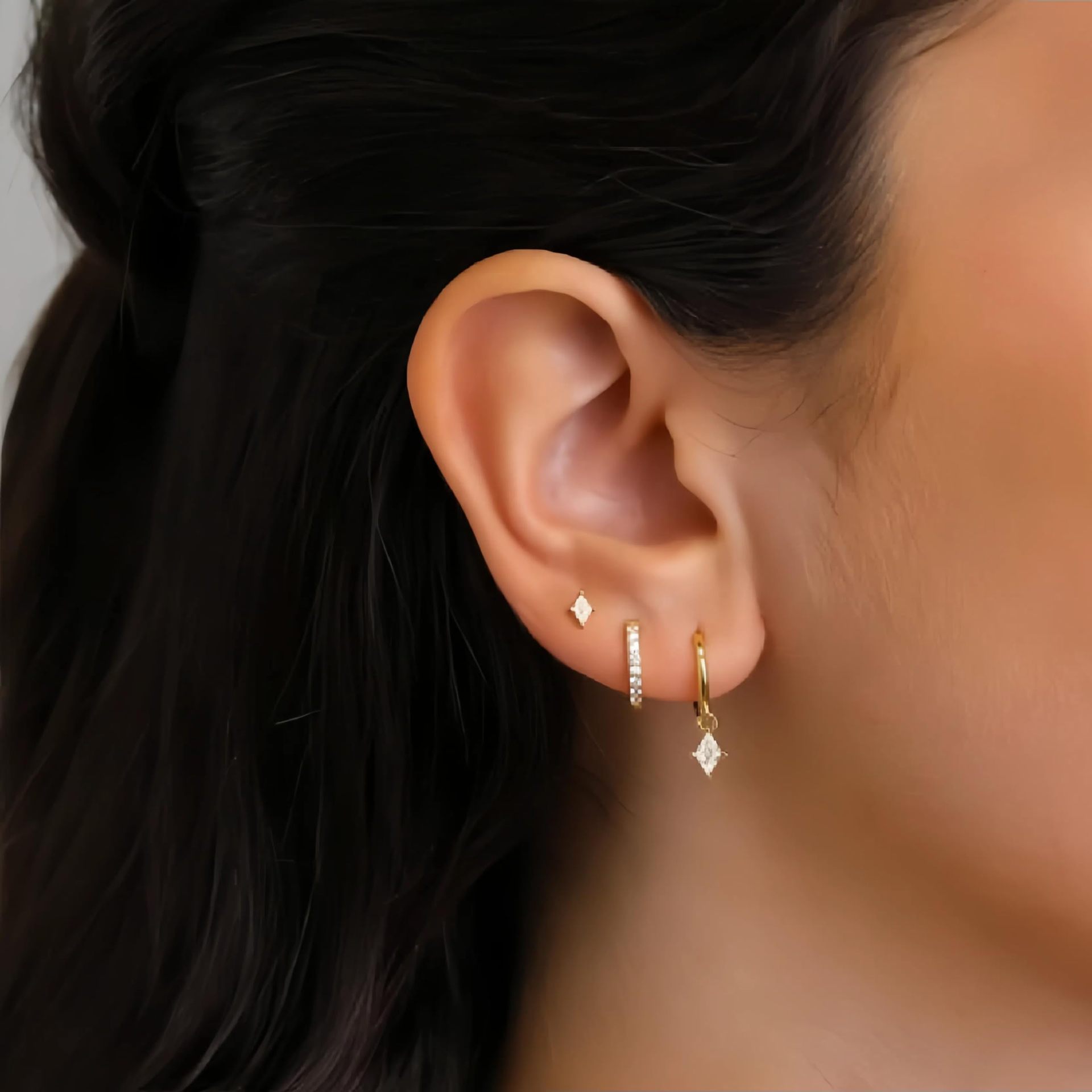 Three Piece Brass Genuine Gold Electroplated Women's Earrings Set