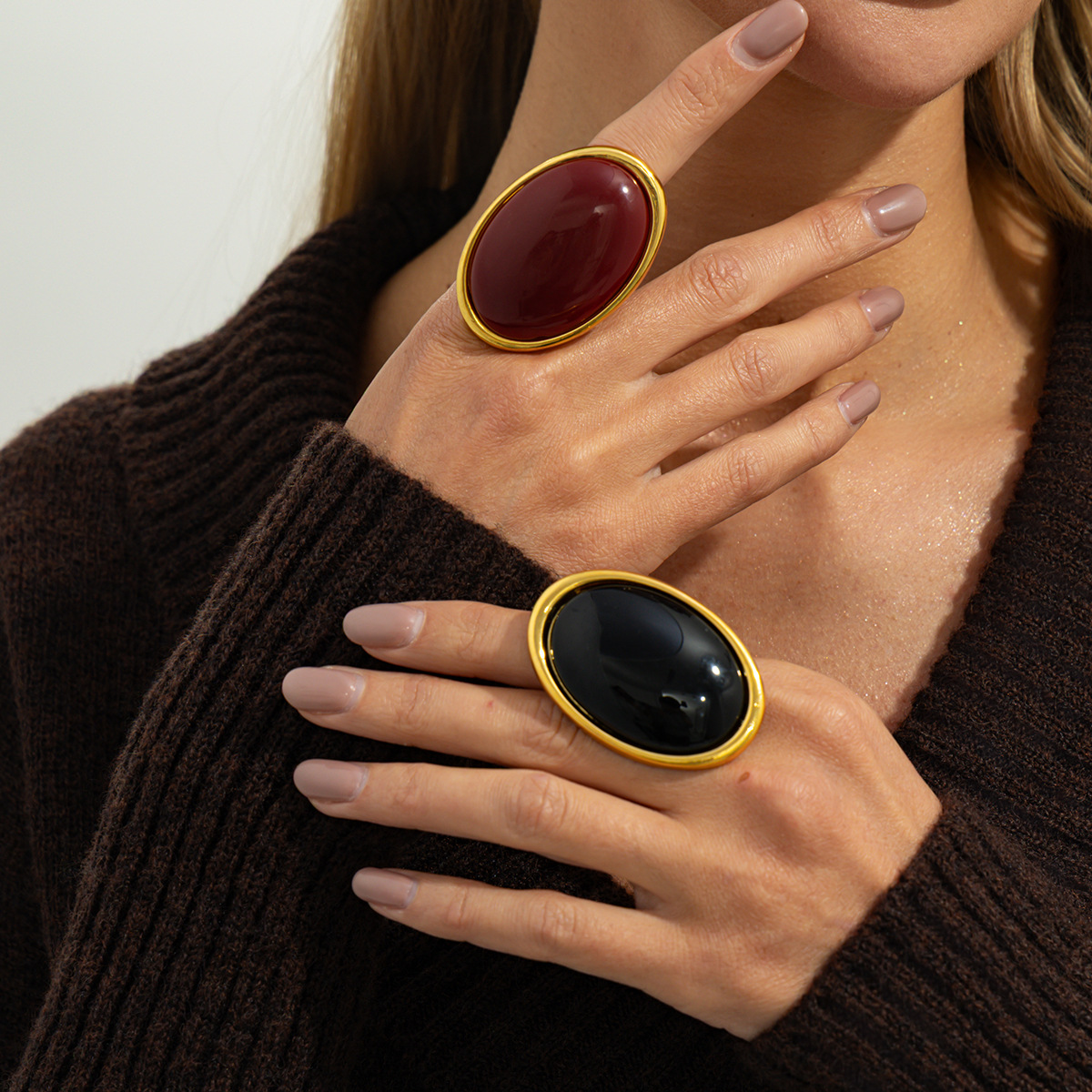 New Exaggerated Metal Vintage Inlaid Gem Ring, Personalized Sweet & Cool Premium Adjustable Open Ring