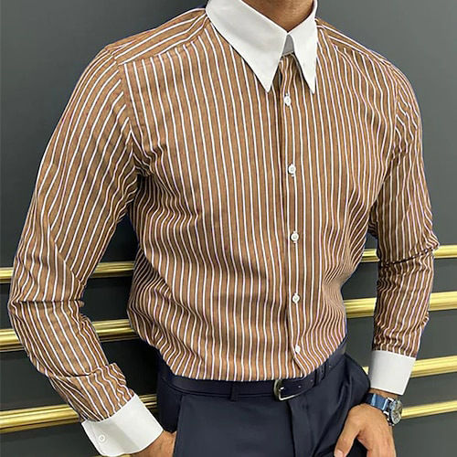 Men's Long Sleeve Shirt Design Striped Business