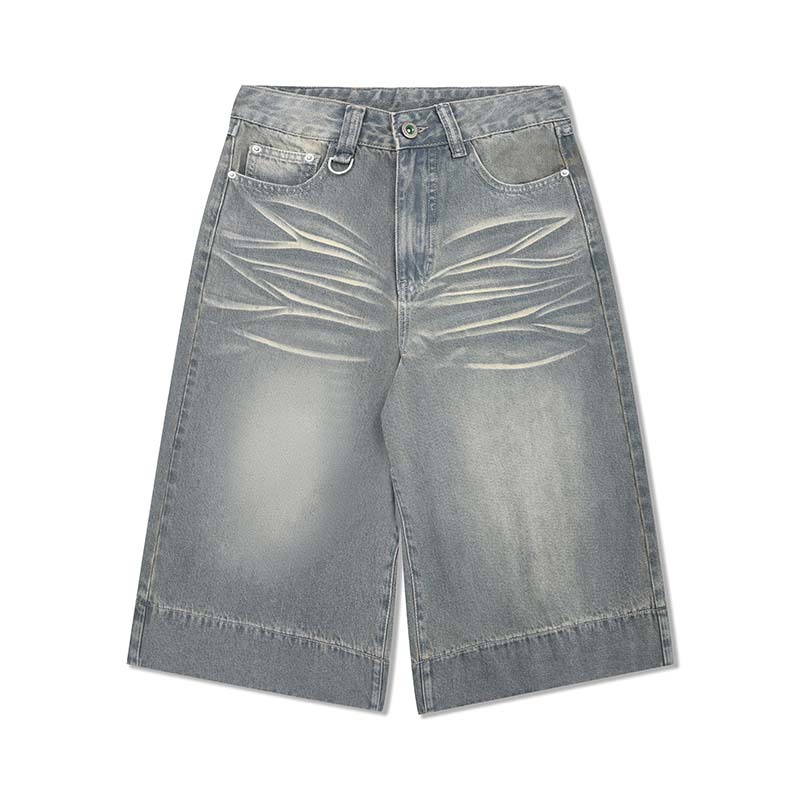 American-style Retro Cat Beard Washed Distressed Design Shorts