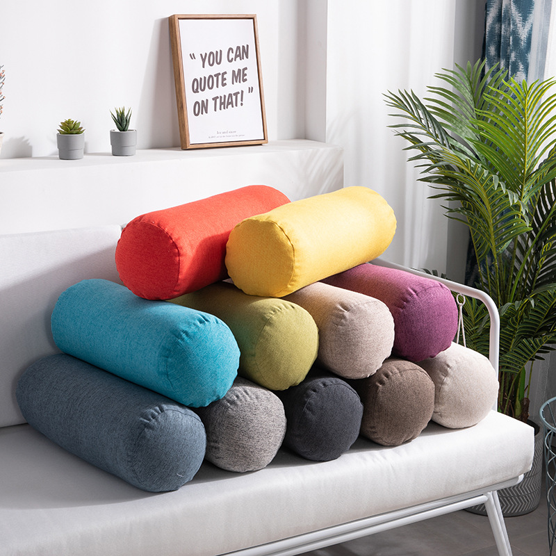 Solid Color Cotton And Linen Pillow Cylindrical Lumbar Support Pillow