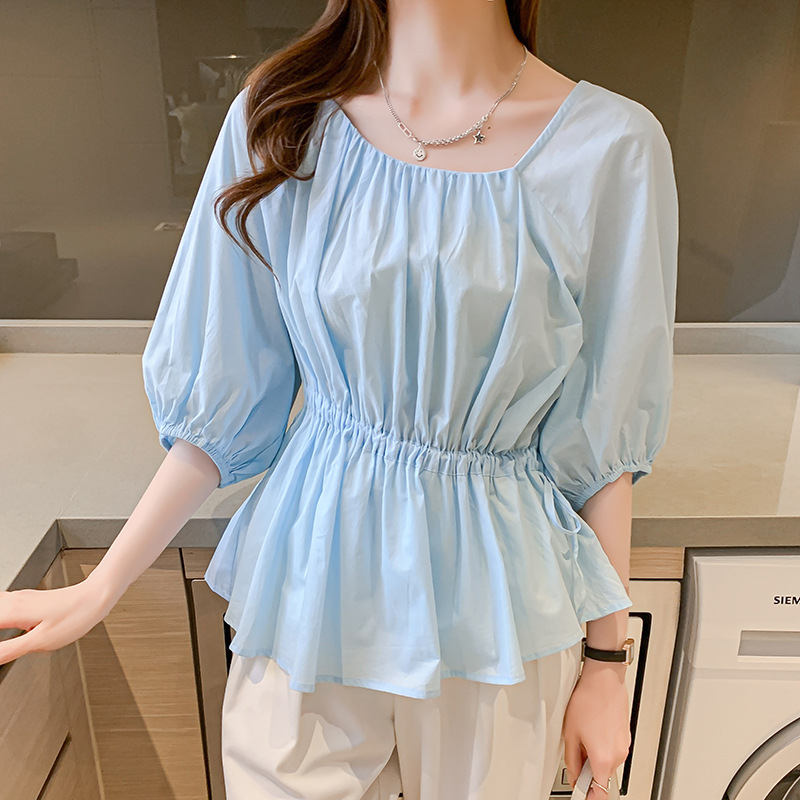 Irregular Ruffled Edge Thin Cotton Square Collar Shirt