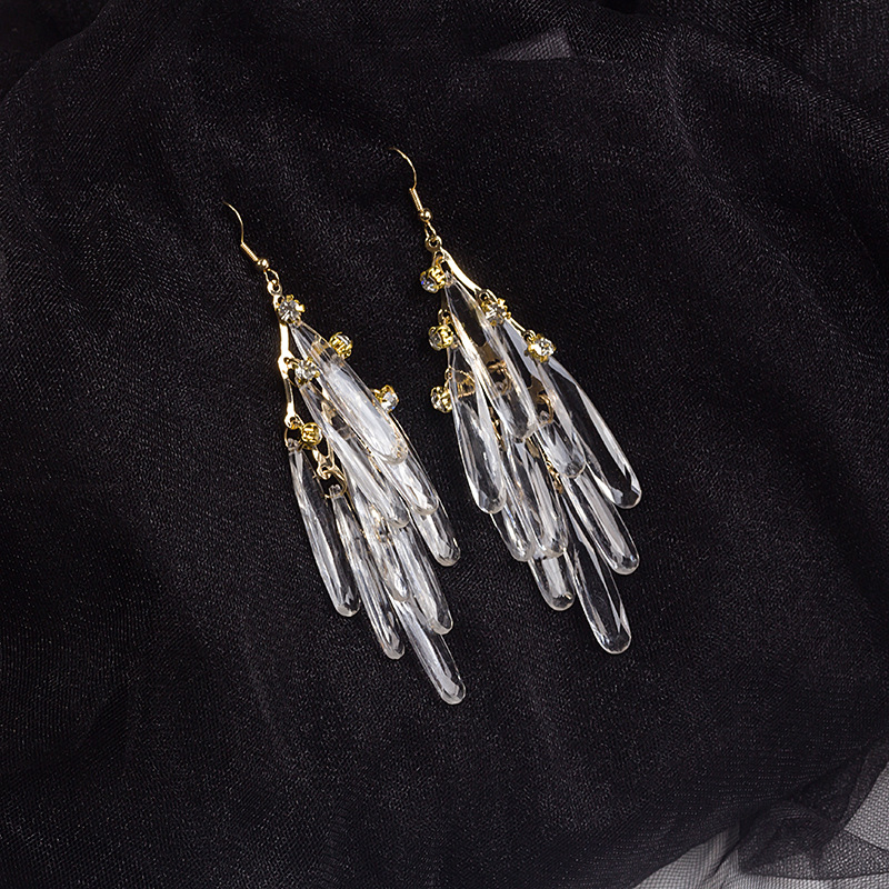 1 Pair Of Luxury Oversized Earrings, Personalized Long Transparent Tassel Dangles