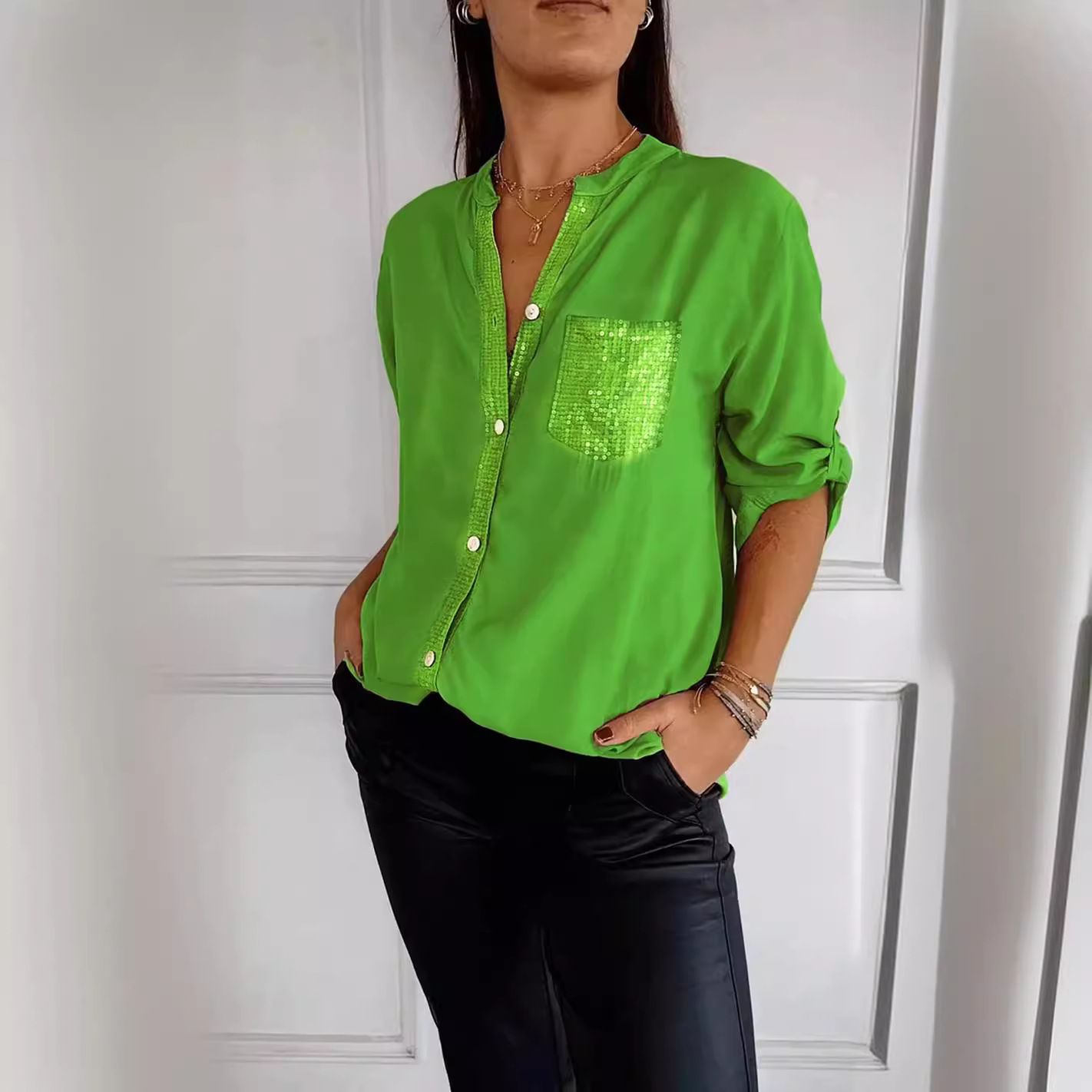 قميص نسائي صيفي كاجوال بأكمام طويلة من Commute Style