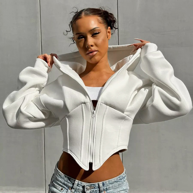 سترة بقلنسوة بسحاب Y2K Ins Fashion Street بأكمام طويلة سترة مشد ملابس نسائية