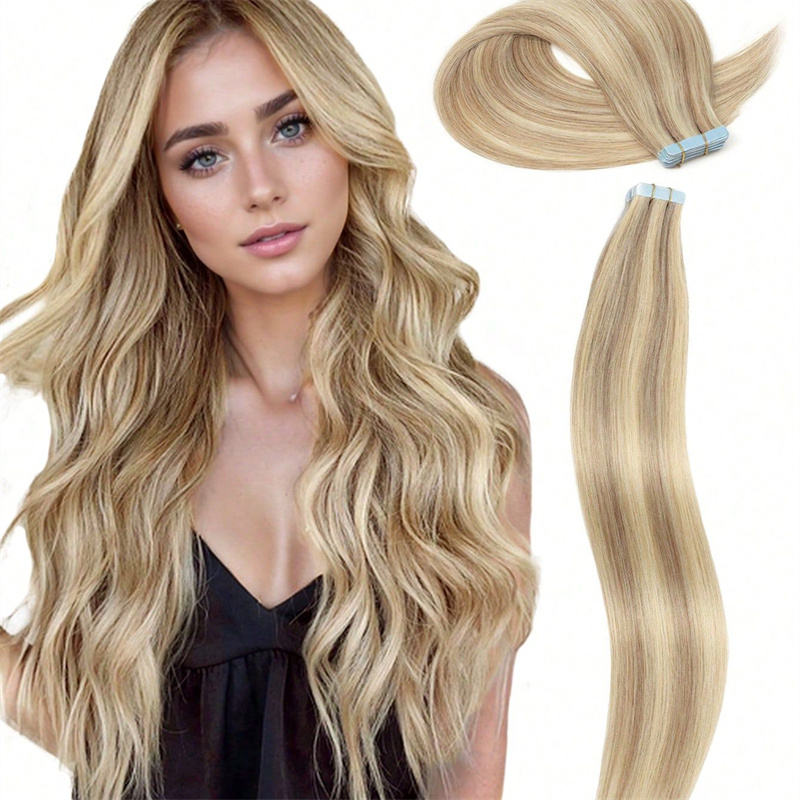 سحب مزدوج كامل عذراء حقيقي 50 جرام وصلة شعر طويلة مع لحمة جلد غير مرئية لحمة 20 شعر بشري سميك سلس